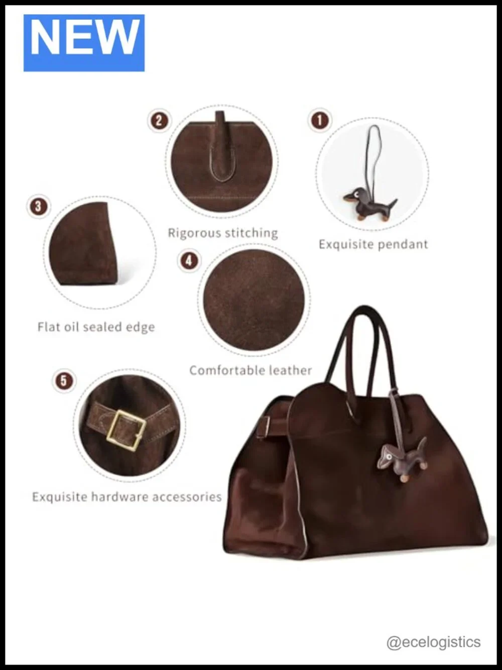 Hand-Sewn Genuine Suede Hobo Tote with Puppy Charm and Card Holder